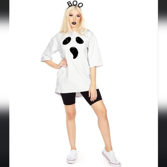 NWT- Tipsy Elves, Sequined Ghost Costume Dress, White -Size XS - MSRP $$69.95 - Picture 1 of 11